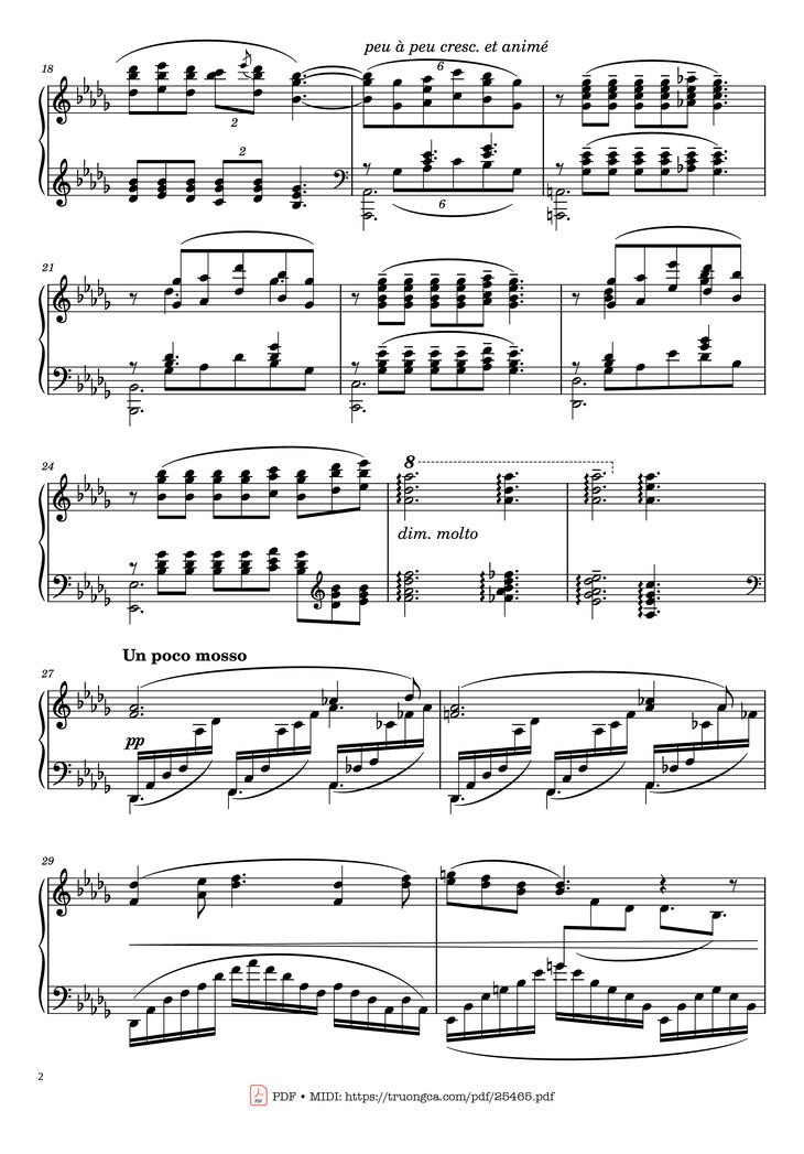 Page 2 of the piano sheet music PDF Piano - Clair de Lune Piano by Claude Debussy