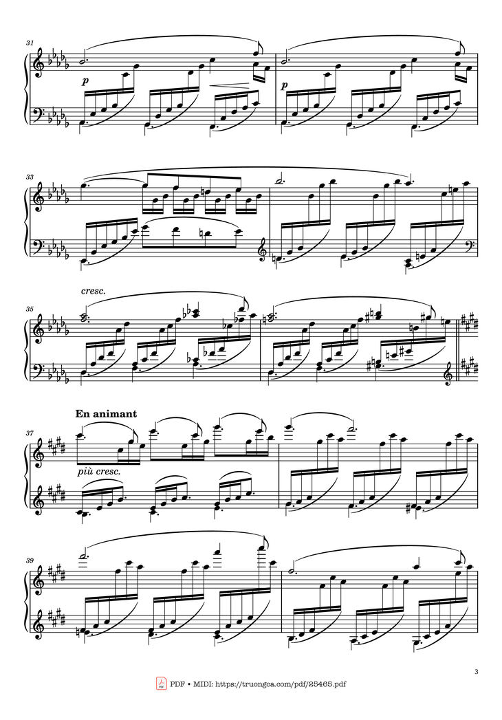Page 3 of the piano sheet music PDF Piano - Clair de Lune Piano by Claude Debussy