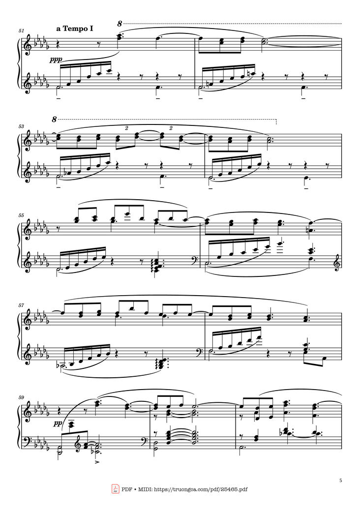 Page 5 of the piano sheet music PDF Piano - Clair de Lune Piano by Claude Debussy