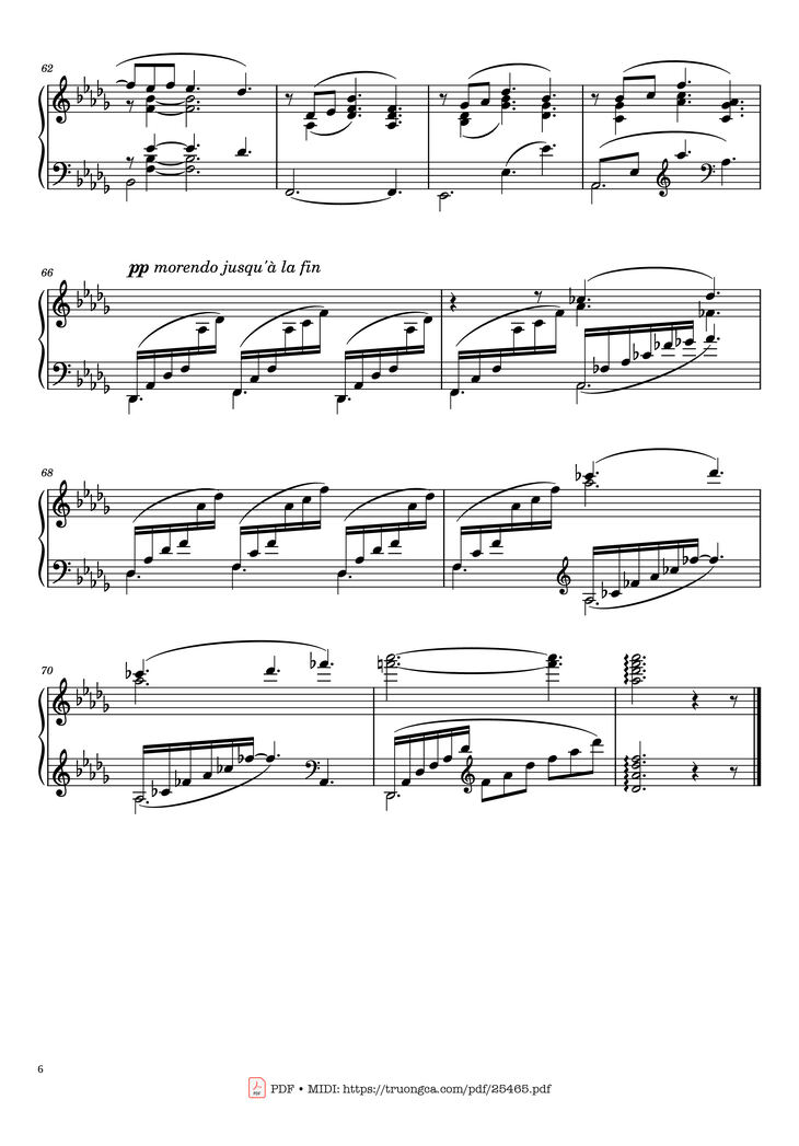 Page 6 of the piano sheet music PDF Piano - Clair de Lune Piano by Claude Debussy
