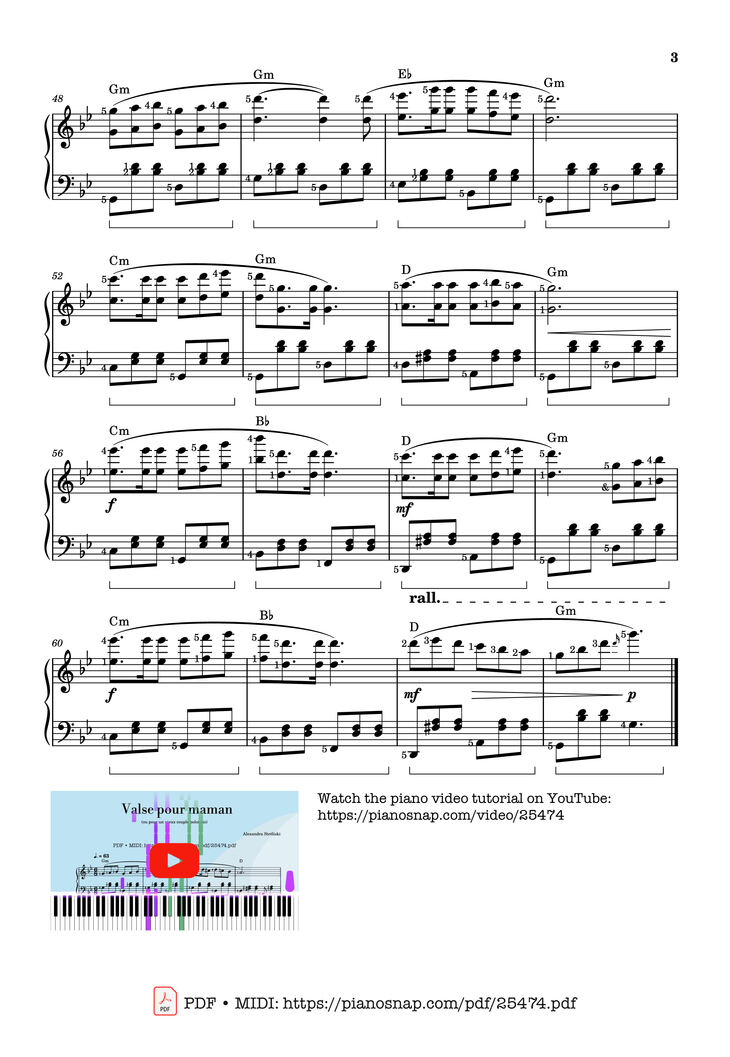 Page 3 of the piano sheet music PDF Piano - Valse pour maman (ou pour un vieux couple polonais) Piano by Alexandra Stréliski