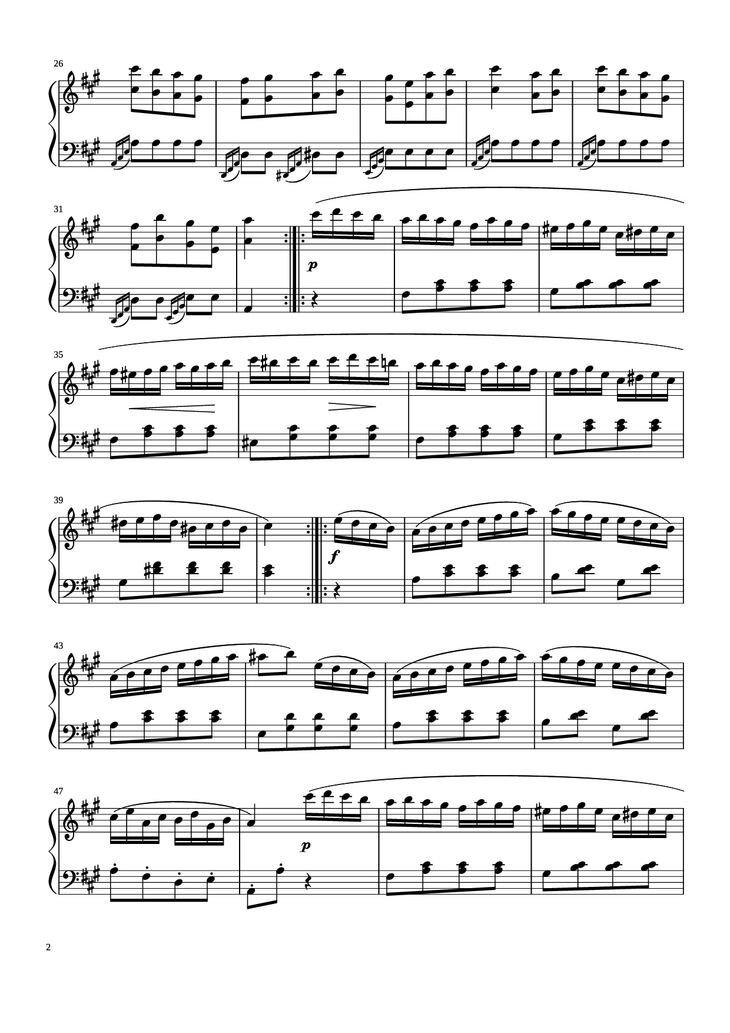 Page 2 of the piano sheet music PDF Piano - Sonata No. 11 by Wolfgang Amadeus Mozart (1756–1791