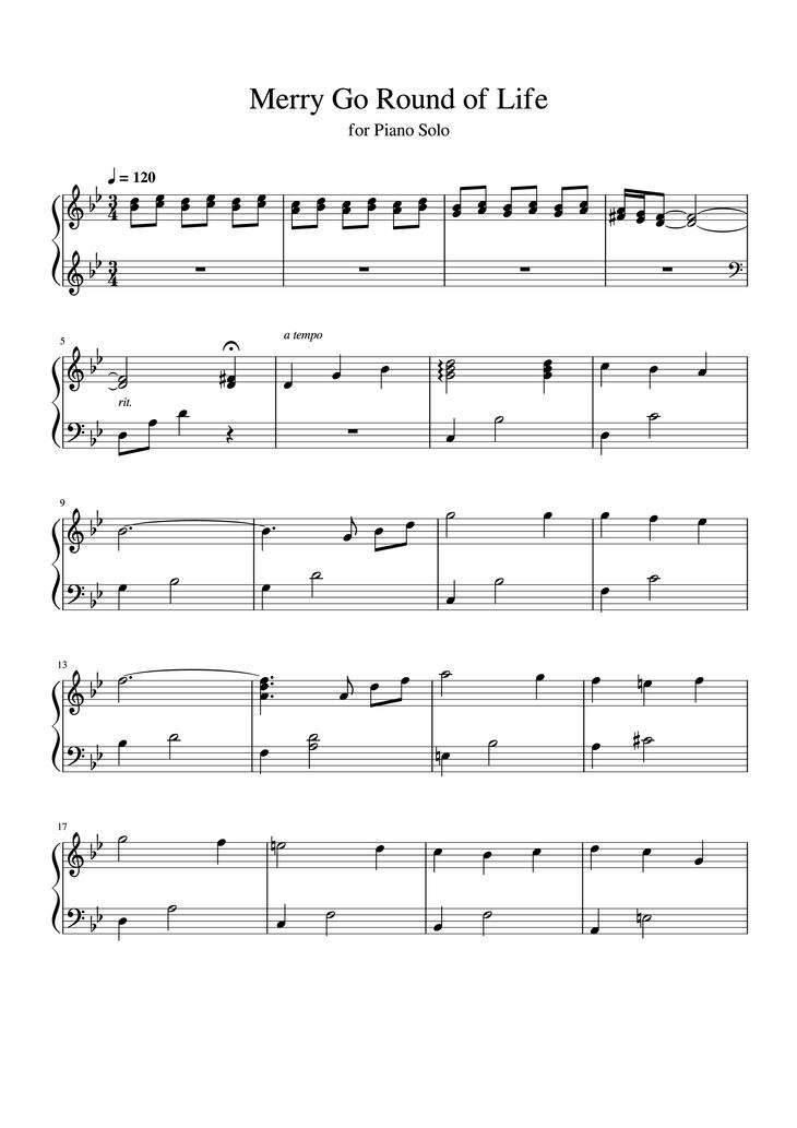Page 1 of the piano sheet music PDF Piano - Merry Go Round of Life Piano for KID by Joe Hishashi