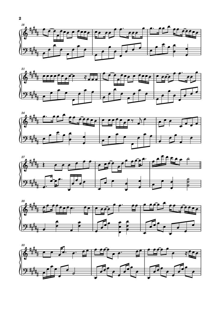 Page 2 of the piano sheet music PDF Piano - 孤独不孤单 Piano by 演唱：李怡然