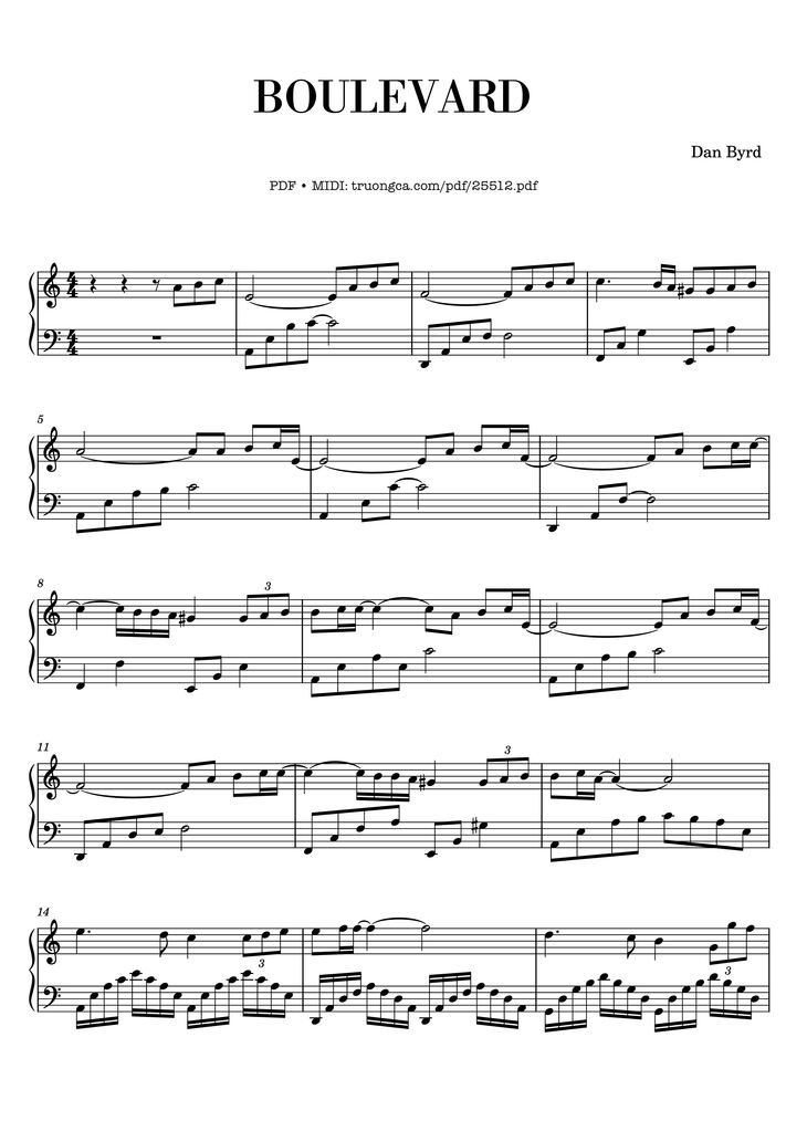 Page 1 of the piano sheet music PDF Piano - Boulevard Piano by Dan Byrd