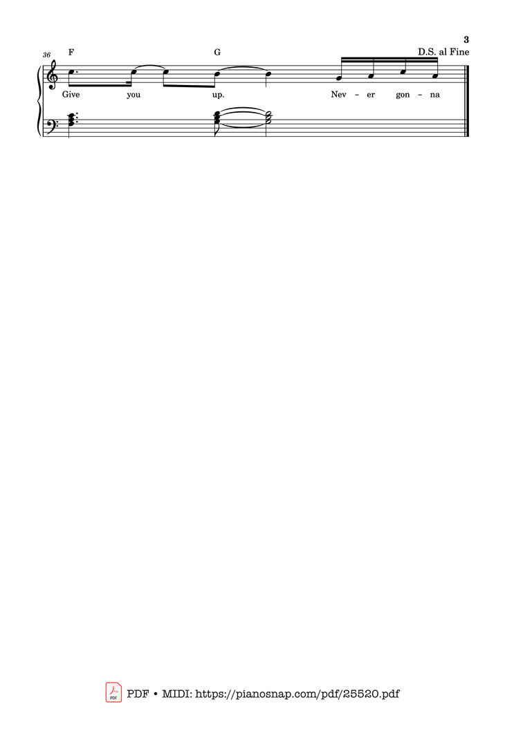 Page 3 of the piano sheet music PDF Piano - Never Gonna Give You Up Piano by Rick Astley
