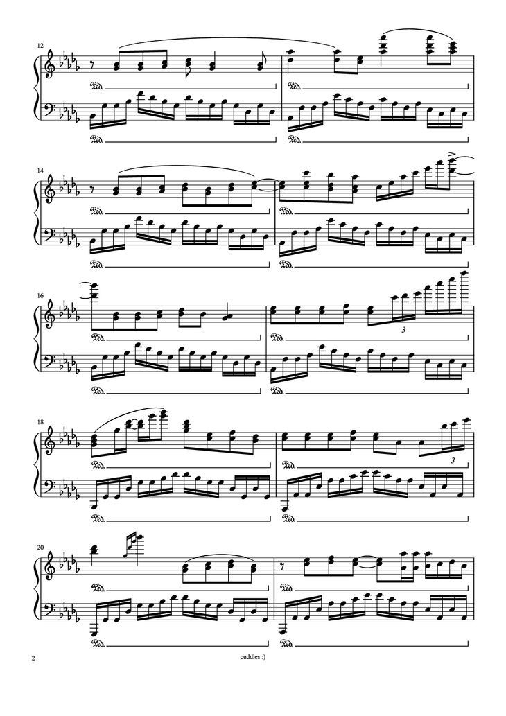 Page 2 of the piano sheet music PDF Piano - Never gonna give you up Piano by Arr. by shoes