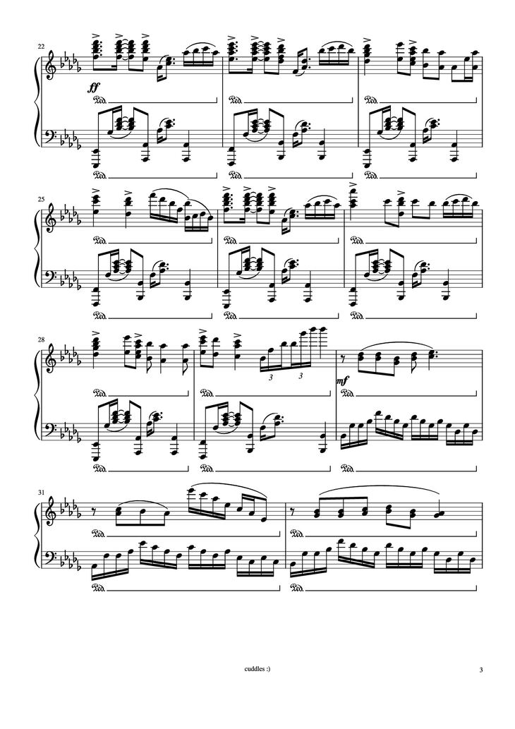 Page 3 of the piano sheet music PDF Piano - Never gonna give you up Piano by Arr. by shoes