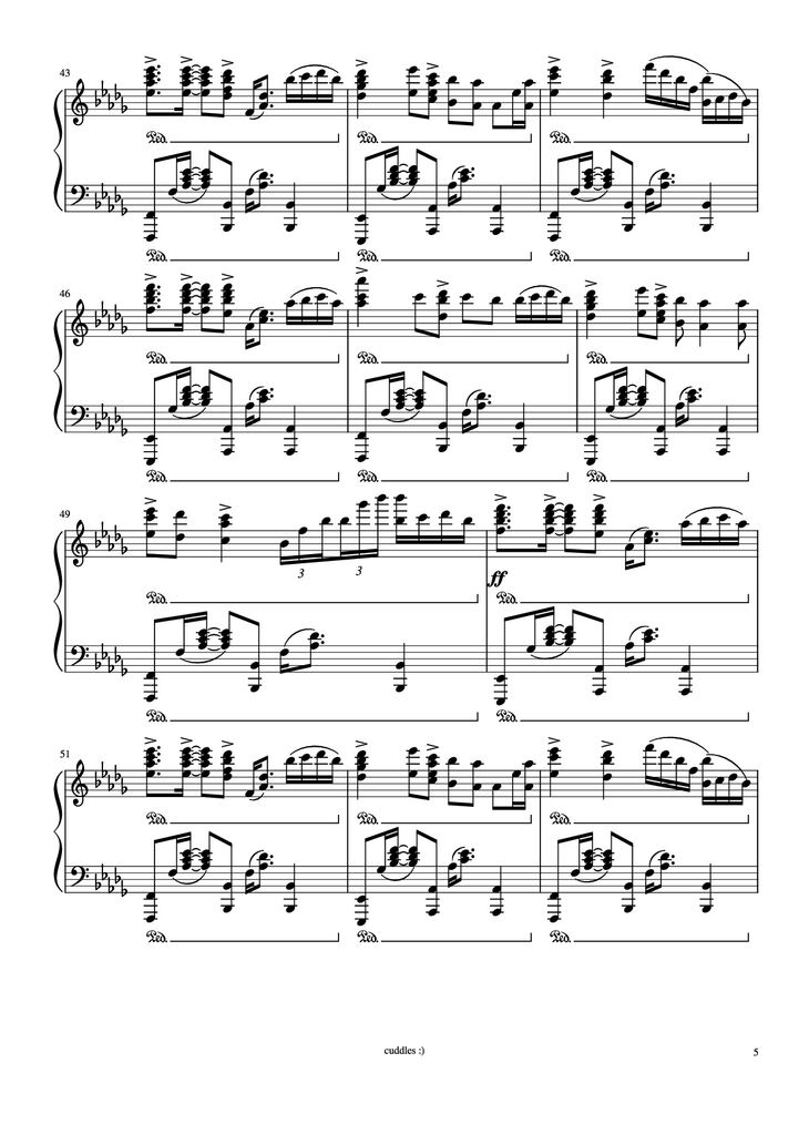 Page 5 of the piano sheet music PDF Piano - Never gonna give you up Piano by Arr. by shoes