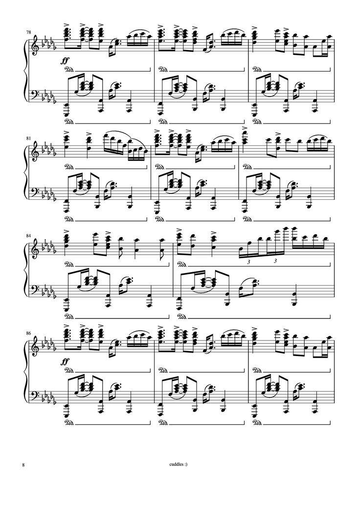 Page 8 of the piano sheet music PDF Piano - Never gonna give you up Piano by Arr. by shoes
