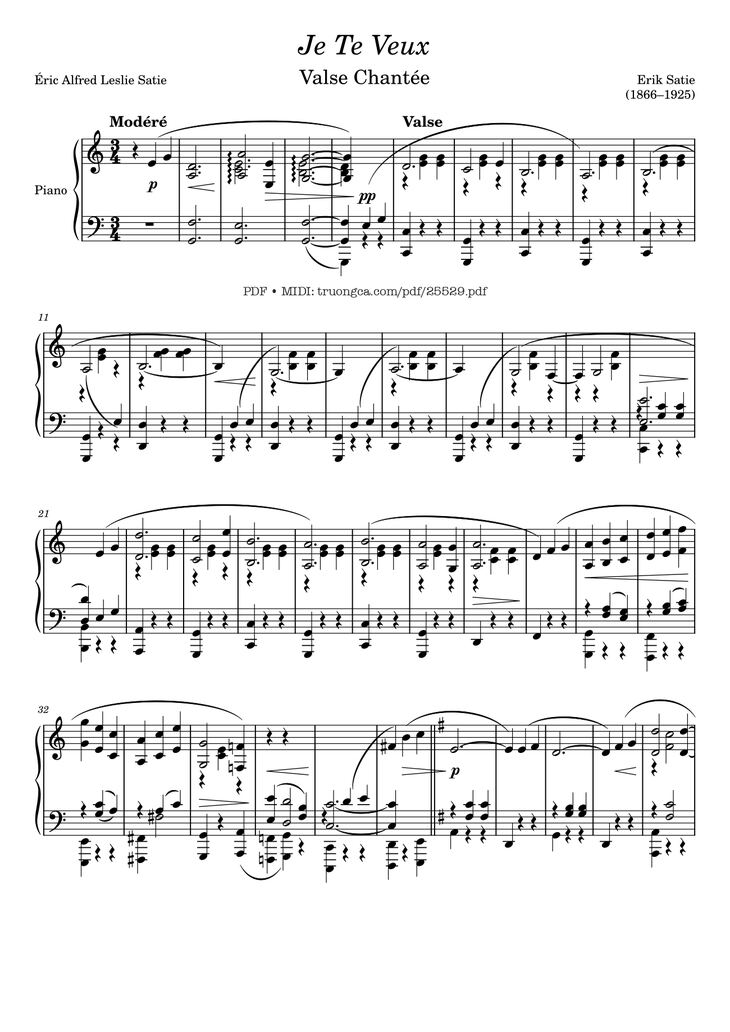 Page 1 of the piano sheet music PDF Piano - Je Te Veux Piano by Erik Satie