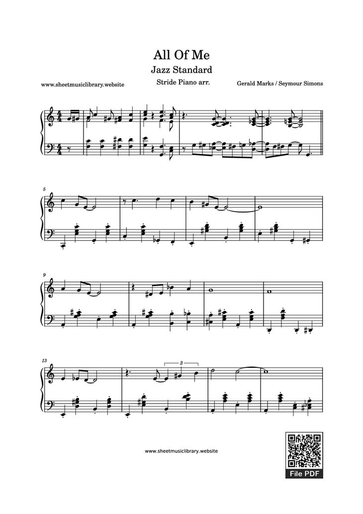 Page 1 of the piano sheet music PDF Piano - All Of Me Piano by Gerald Marks / Seymour Simons