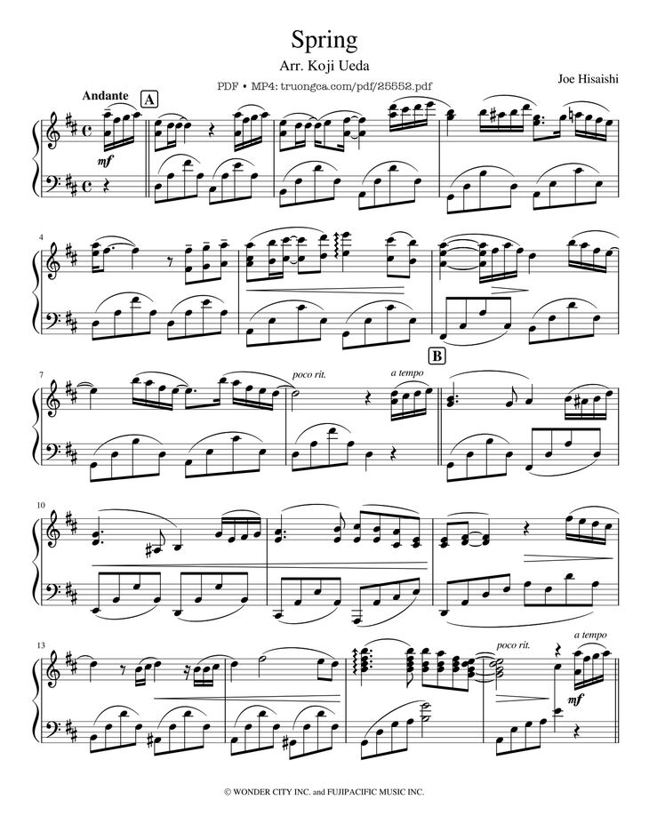 Page 1 of the piano sheet music PDF Piano - Spring Joe Hisaishi Piano by Joe Hisaishi