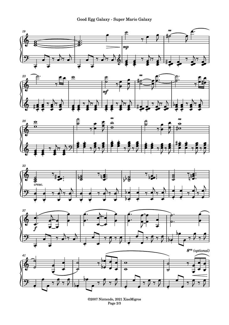 Page 2 of the piano sheet music PDF Piano - Good Egg Galaxy Piano by Composed by: Mahito Yokota