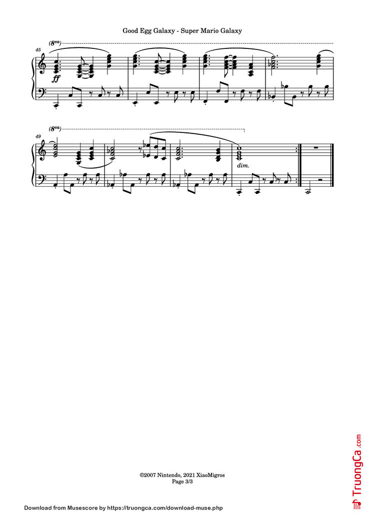 Page 3 of the piano sheet music PDF Piano - Good Egg Galaxy Piano by Composed by: Mahito Yokota