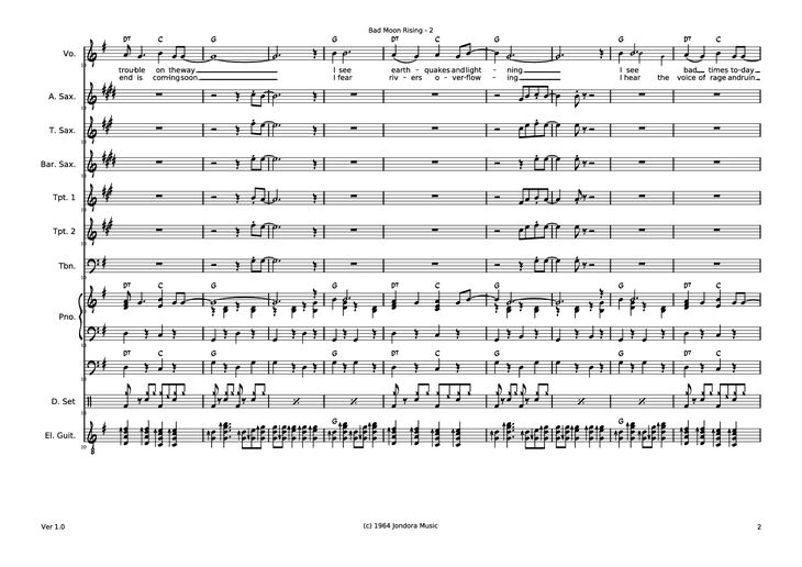 Page 2 of the piano sheet music PDF - Bad Moon RIsing Piano by Dave McGuinness