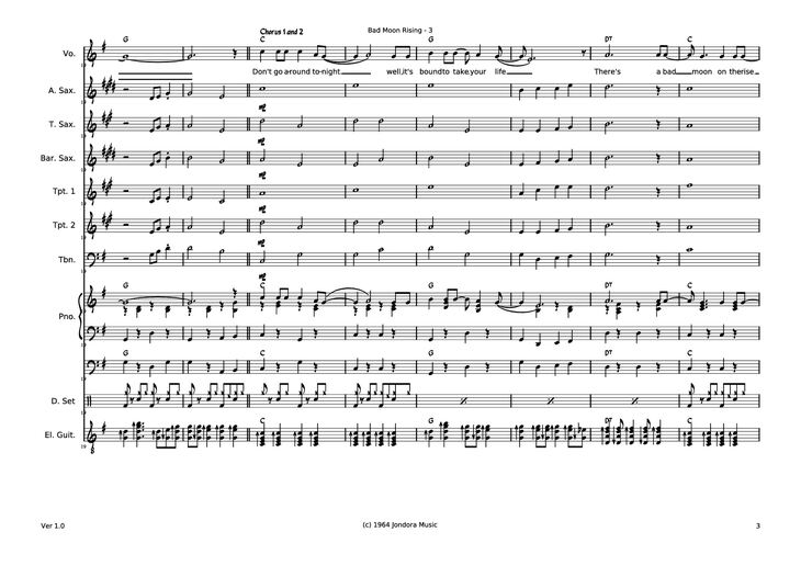 Page 3 of the piano sheet music PDF - Bad Moon RIsing Piano by Dave McGuinness
