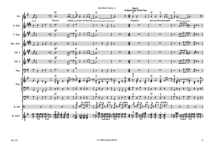 Page 6 of the piano sheet music PDF - Bad Moon RIsing Piano by Dave McGuinness
