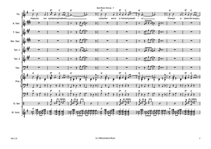 Page 7 of the piano sheet music PDF - Bad Moon RIsing Piano by Dave McGuinness