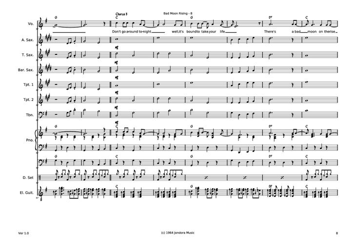 Page 8 of the piano sheet music PDF - Bad Moon RIsing Piano by Dave McGuinness