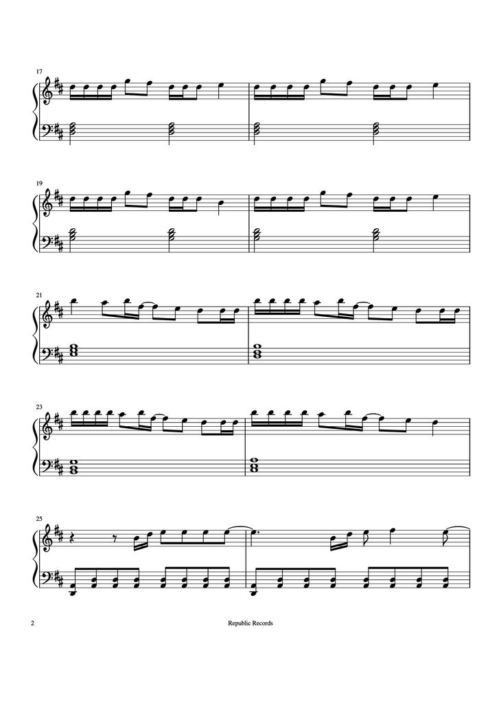 Page 2 of the piano sheet music PDF Piano - Sunflower (Spider-man: Into the Spider-verse) Piano by Swae Lee & Post Malone