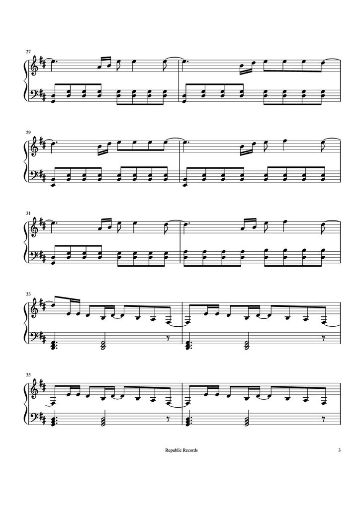 Page 3 of the piano sheet music PDF Piano - Sunflower (Spider-man: Into the Spider-verse) Piano by Swae Lee & Post Malone