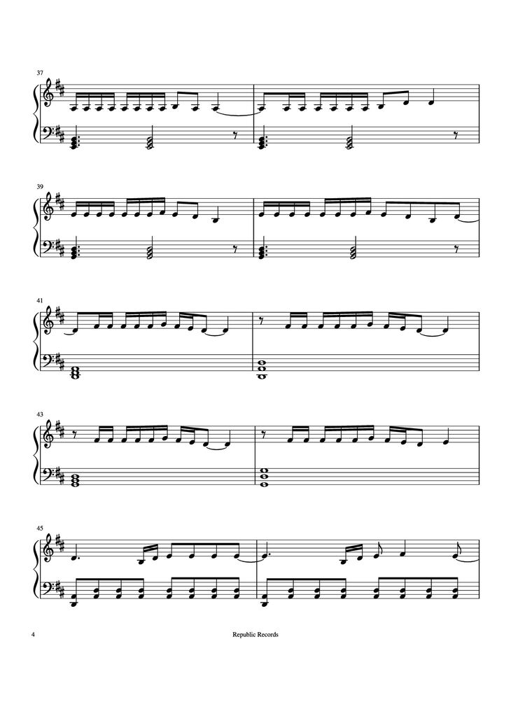 Page 4 of the piano sheet music PDF Piano - Sunflower (Spider-man: Into the Spider-verse) Piano by Swae Lee & Post Malone