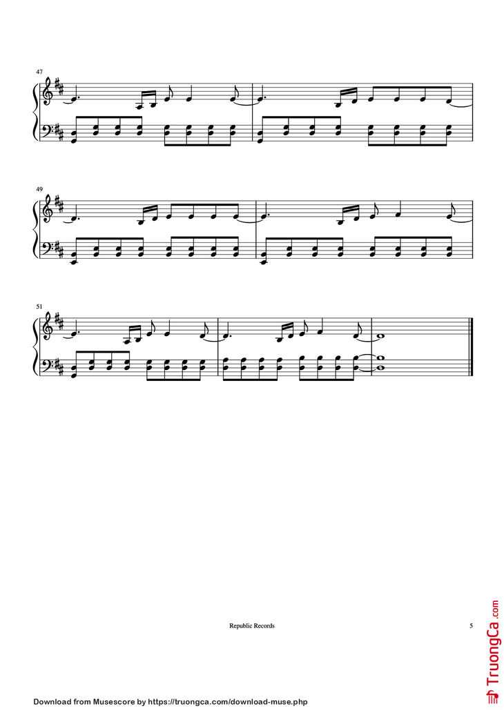 Page 5 of the piano sheet music PDF Piano - Sunflower (Spider-man: Into the Spider-verse) Piano by Swae Lee & Post Malone