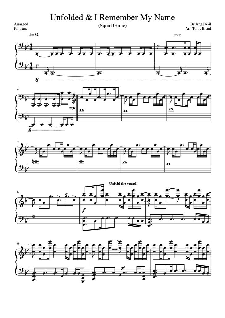 Page 1 of the piano sheet music PDF - Unfolded & I Remember My Name Piano by Jung Jae-il