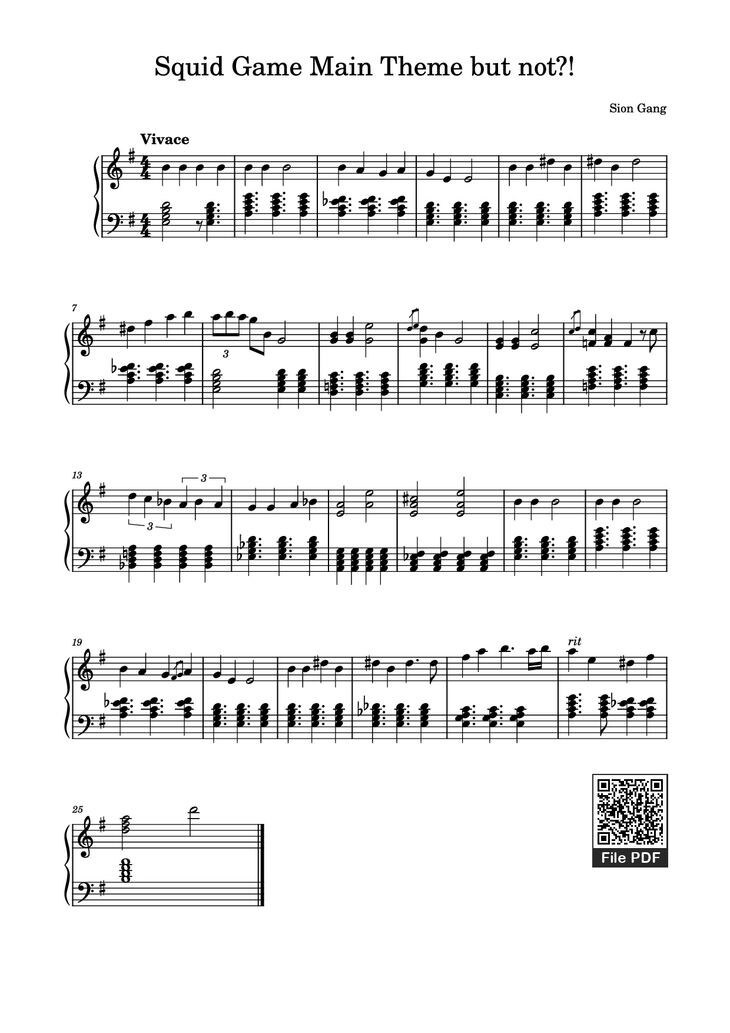 Page 1 of the piano sheet music PDF Piano - Squid Game Main Theme but not?! Piano by Sion Gang