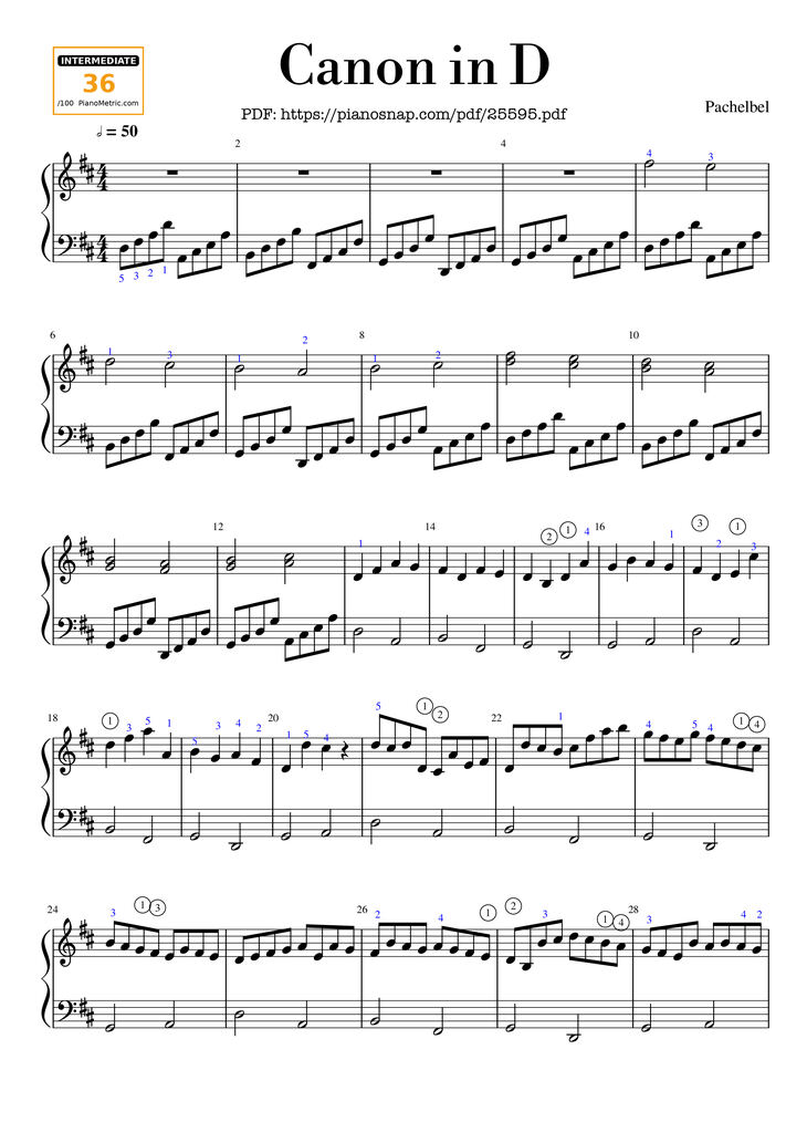 Page 1 of the piano sheet music PDF Piano - Canon in D Piano easy by Pachelbel