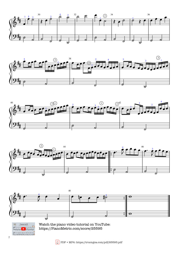 Page 2 of the piano sheet music PDF Piano - Canon in D Piano easy by Pachelbel