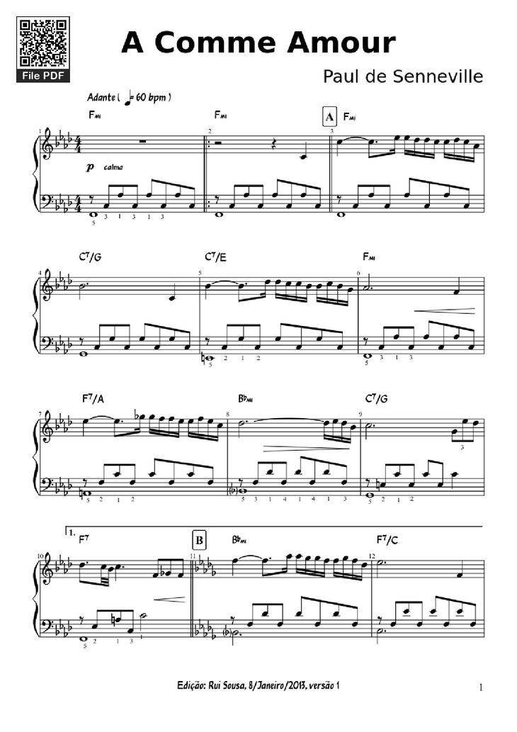 Page 1 of the piano sheet music PDF Piano - A Comme Amour Piano by Paul de Senneville