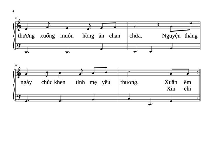 Page 4 of the piano sheet music PDF Piano - NỮ VƯƠNG MÙA XUÂN Piano dễ tập by VŨ MỘNG THƠ