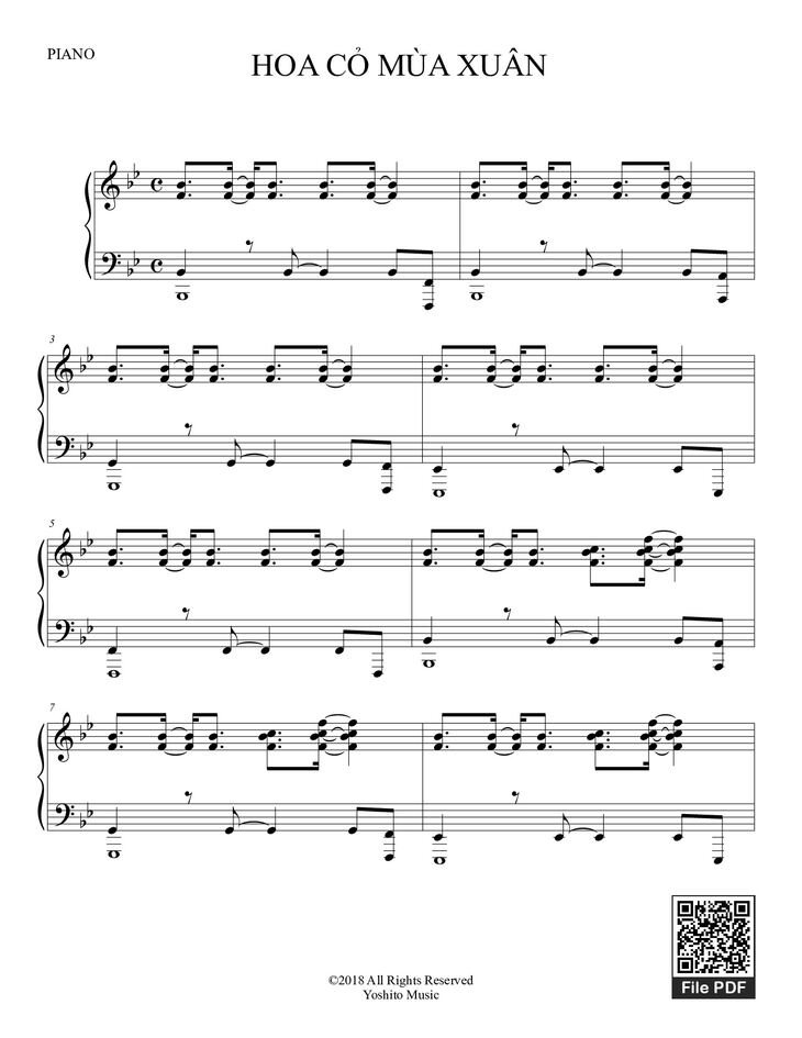Page 1 of the piano sheet music PDF - Hoa cỏ mùa xuân Piano by Bảo Chấn
