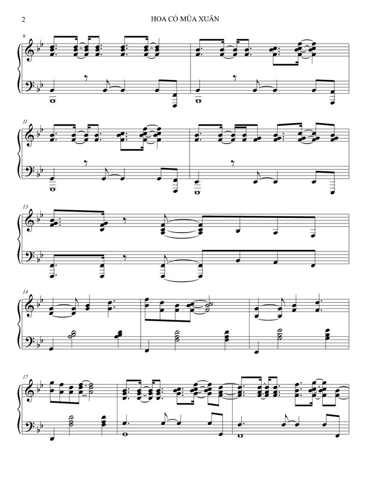 Page 2 of the piano sheet music PDF - Hoa cỏ mùa xuân Piano by Bảo Chấn