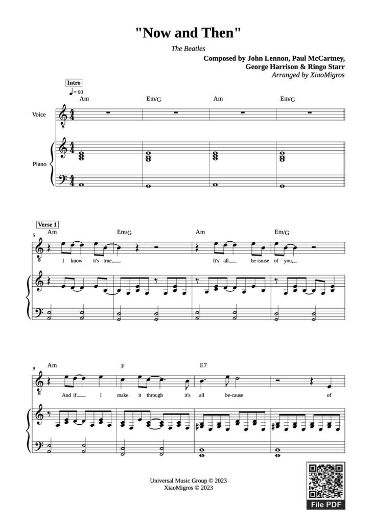 Page 1 of the piano sheet music PDF Piano - Now and Then Piano by Composed by John Lennon, Paul McCartney