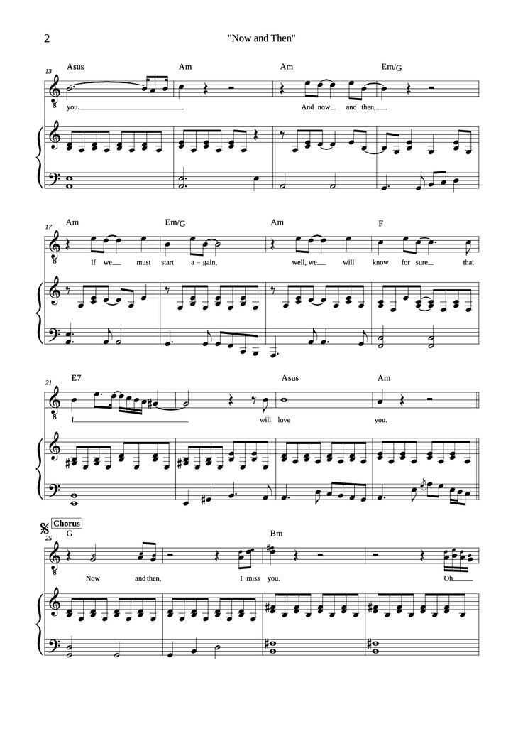 Page 2 of the piano sheet music PDF Piano - Now and Then Piano by Composed by John Lennon, Paul McCartney