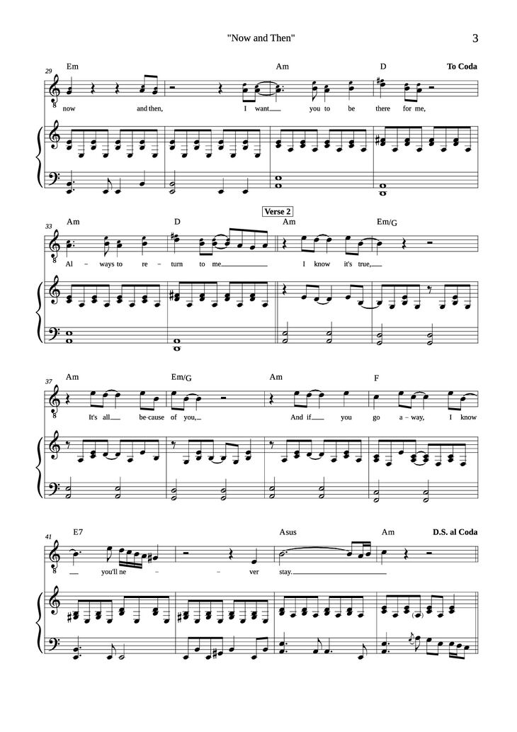 Page 3 of the piano sheet music PDF Piano - Now and Then Piano by Composed by John Lennon, Paul McCartney