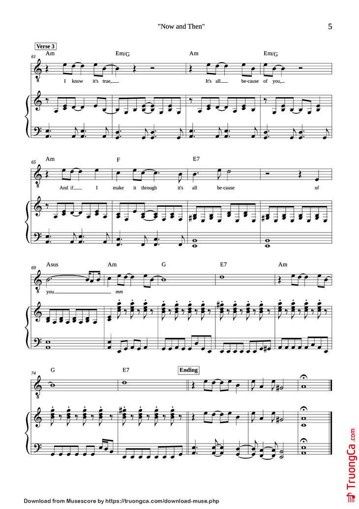 Page 5 of the piano sheet music PDF Piano - Now and Then Piano by Composed by John Lennon, Paul McCartney