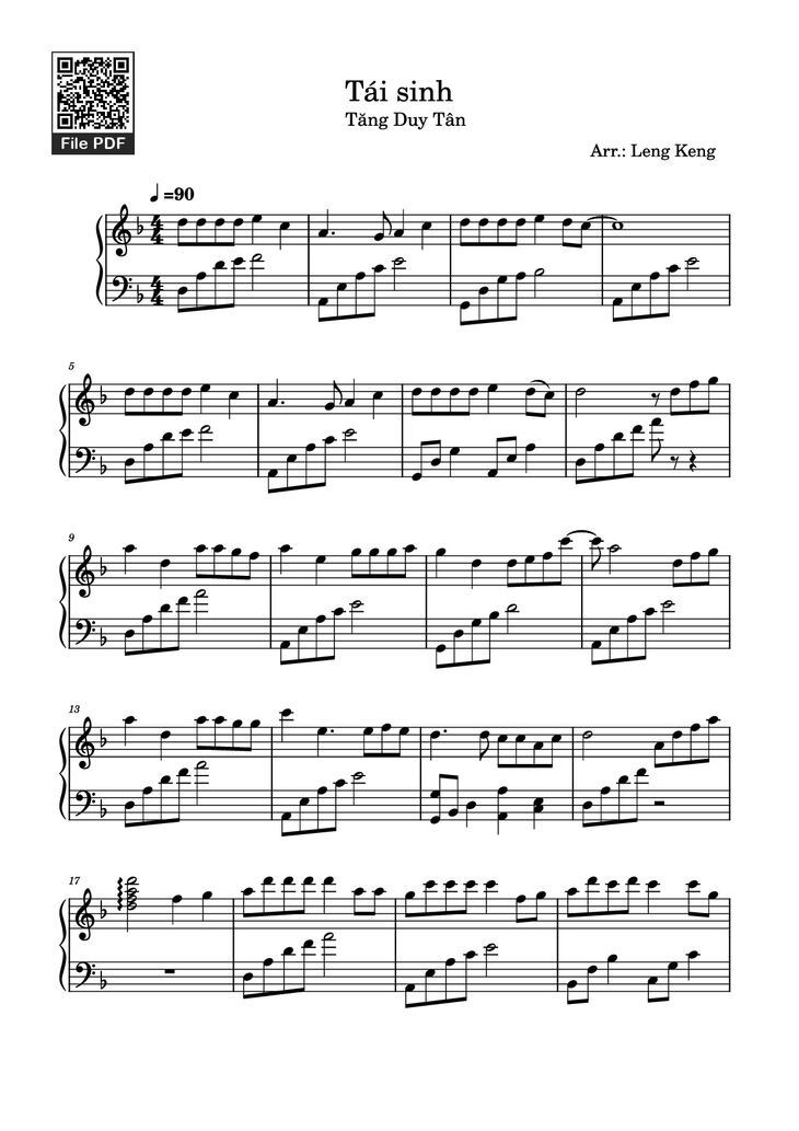 Page 1 of the piano sheet music PDF Piano - Tái sinh Piano dễ by Tăng Duy Tân