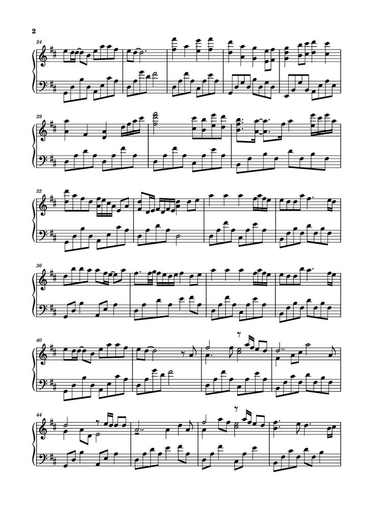 Page 2 of the piano sheet music PDF Piano - 月光照人间 Piano by 演唱/作曲：前男友/李怡然