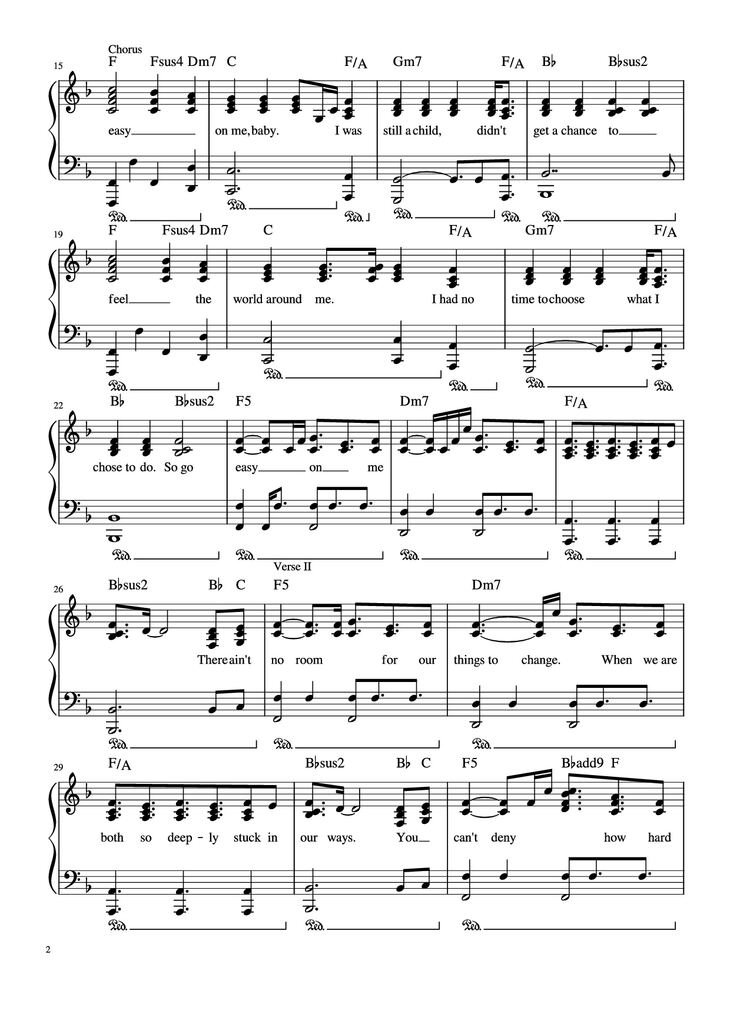 Page 2 of the piano sheet music PDF Piano - Easy on me Piano by Undefined