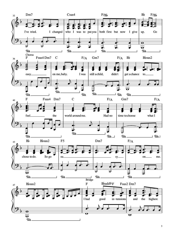 Page 3 of the piano sheet music PDF Piano - Easy on me Piano by Undefined