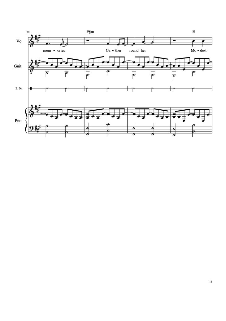 Page 11 of the piano sheet music PDF Piano Guitar Tab - Take Me Home, Country Roads Piano by John Denver, Bill Danoff, et al
