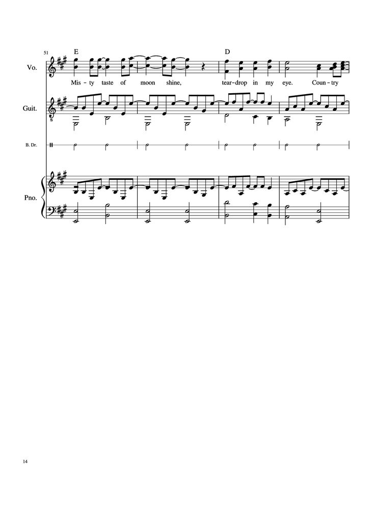 Page 14 of the piano sheet music PDF Piano Guitar Tab - Take Me Home, Country Roads Piano by John Denver, Bill Danoff, et al