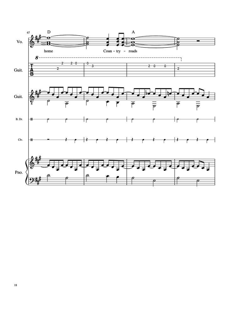 Page 18 of the piano sheet music PDF Piano Guitar Tab - Take Me Home, Country Roads Piano by John Denver, Bill Danoff, et al