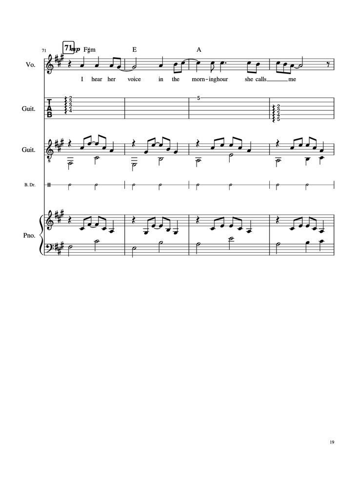 Page 19 of the piano sheet music PDF Piano Guitar Tab - Take Me Home, Country Roads Piano by John Denver, Bill Danoff, et al
