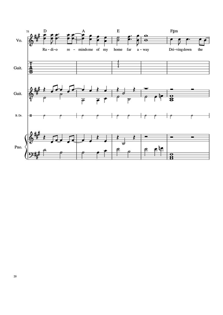 Page 20 of the piano sheet music PDF Piano Guitar Tab - Take Me Home, Country Roads Piano by John Denver, Bill Danoff, et al