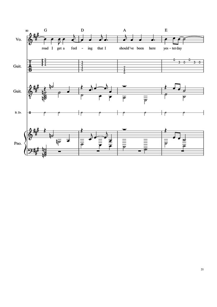 Page 21 of the piano sheet music PDF Piano Guitar Tab - Take Me Home, Country Roads Piano by John Denver, Bill Danoff, et al